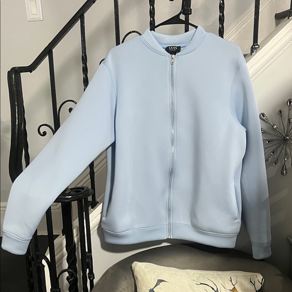BoohooMAN Light Blue Zip-Up Jacket